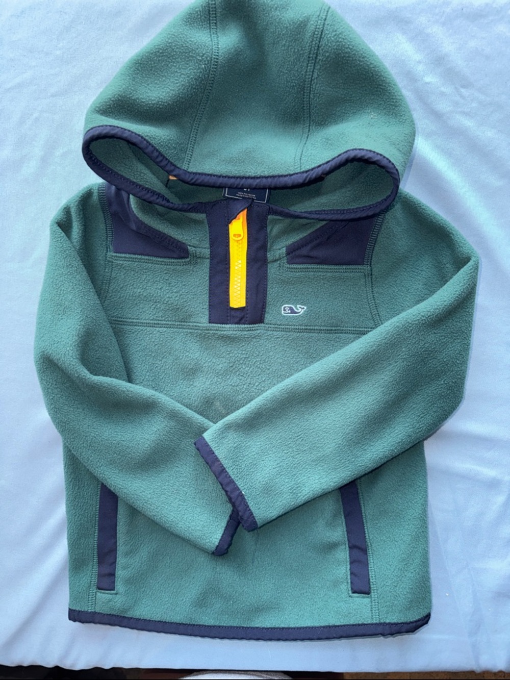 Vineyard Vines Sea Green Fleece Hooded Pullover with Navy Trim